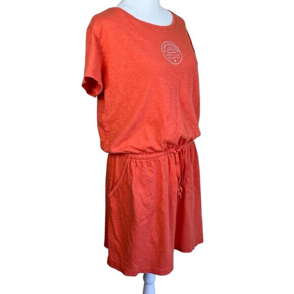 Life is Good Sz M Short Sleeve Textured Slub Cotton Mini Dress Orange Rising Sun - Picture 5 of 16